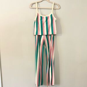 Striped Matching Set Tank Top Pants Pink Green Resort Lounge Outfit M